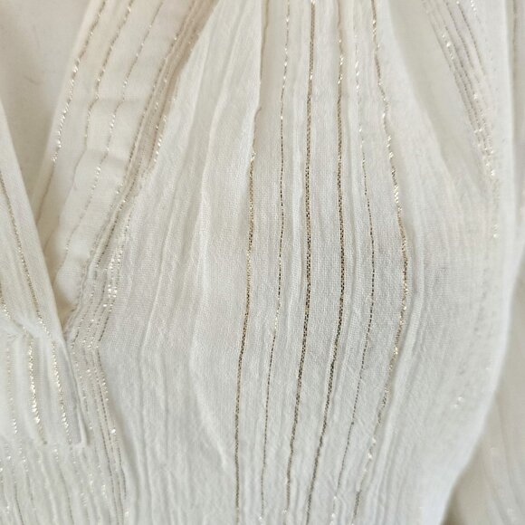 New JOIE White Gold Striped Boho Peasant Blouse Top XS - Picture 3 of 5